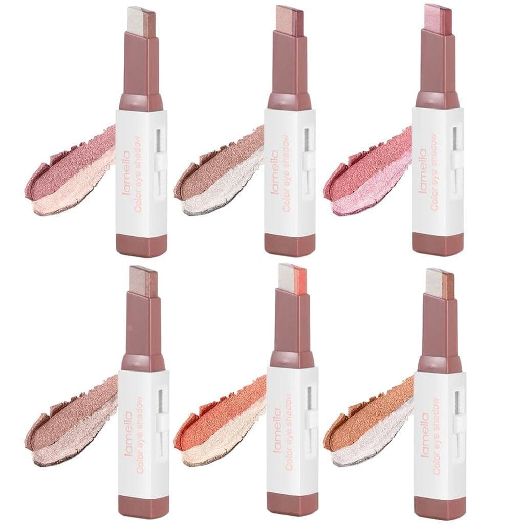 Lápis de sombra com glitter de 6 cores, lápis de sombra bicolor, bastão de sombra à prova d'água de longa duração, lápis