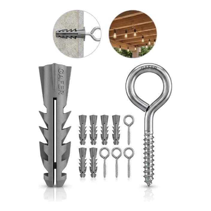 Parafuso Gancho Pitão 8mm 100 Unidades Bucha Nylon Expansão Aço Inox Zincado Cinza para Teto e Parede - Suporta