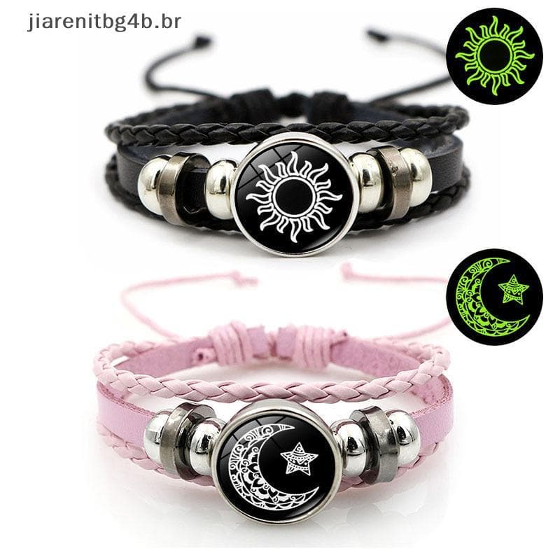 JIARN 2 Peças Pulseiras Luminosas De Casal Sol Lua Ajustável Bla Pulseira Trançada Amizade Moda Joias Românticas Present
