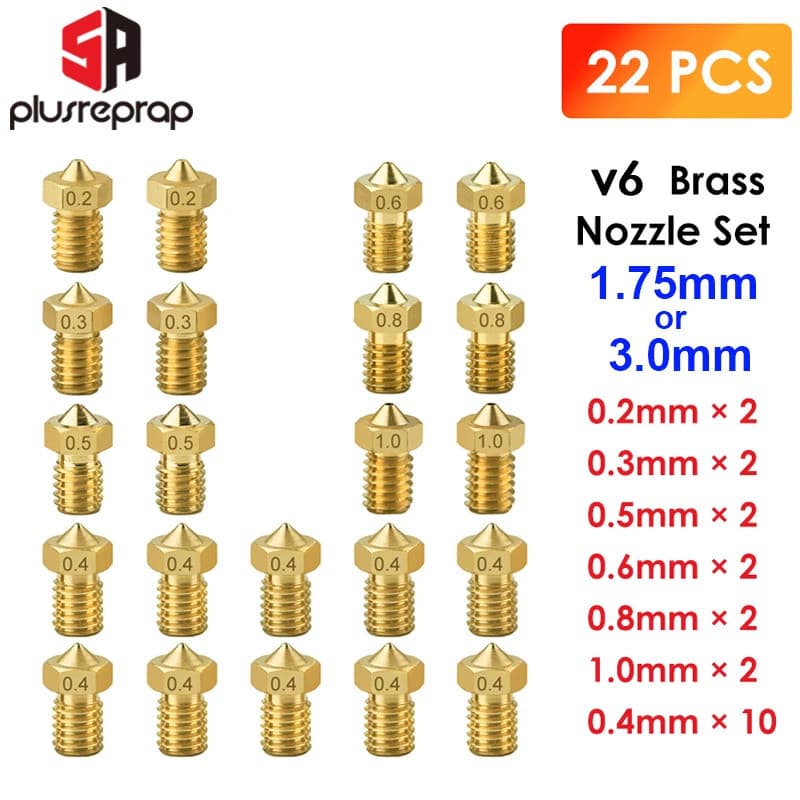 22 Peças/lote Bico de Latão V6 para E3DV6 Anycubic i3 Mega S X Chiron Kobra Flybear HotEnd 0.4MM Acessório para Extrusor