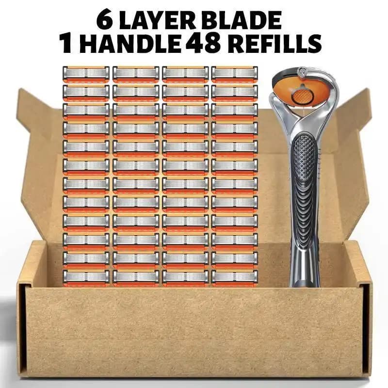Conjunto de 48 Lâminas de Reposição para Barbeador Masculino com Cabo - Lâminas de Aço Inoxidável Ultra Afiadas para um