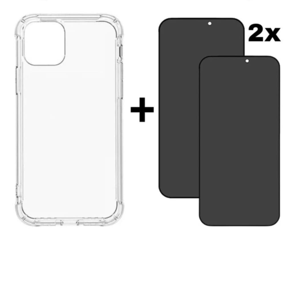 Kit 3em1 Capa Space + 2X Película de Vidro 3D Privacidade Para iPhone X XS 11 12 13 14 15 16 17 Pro Max