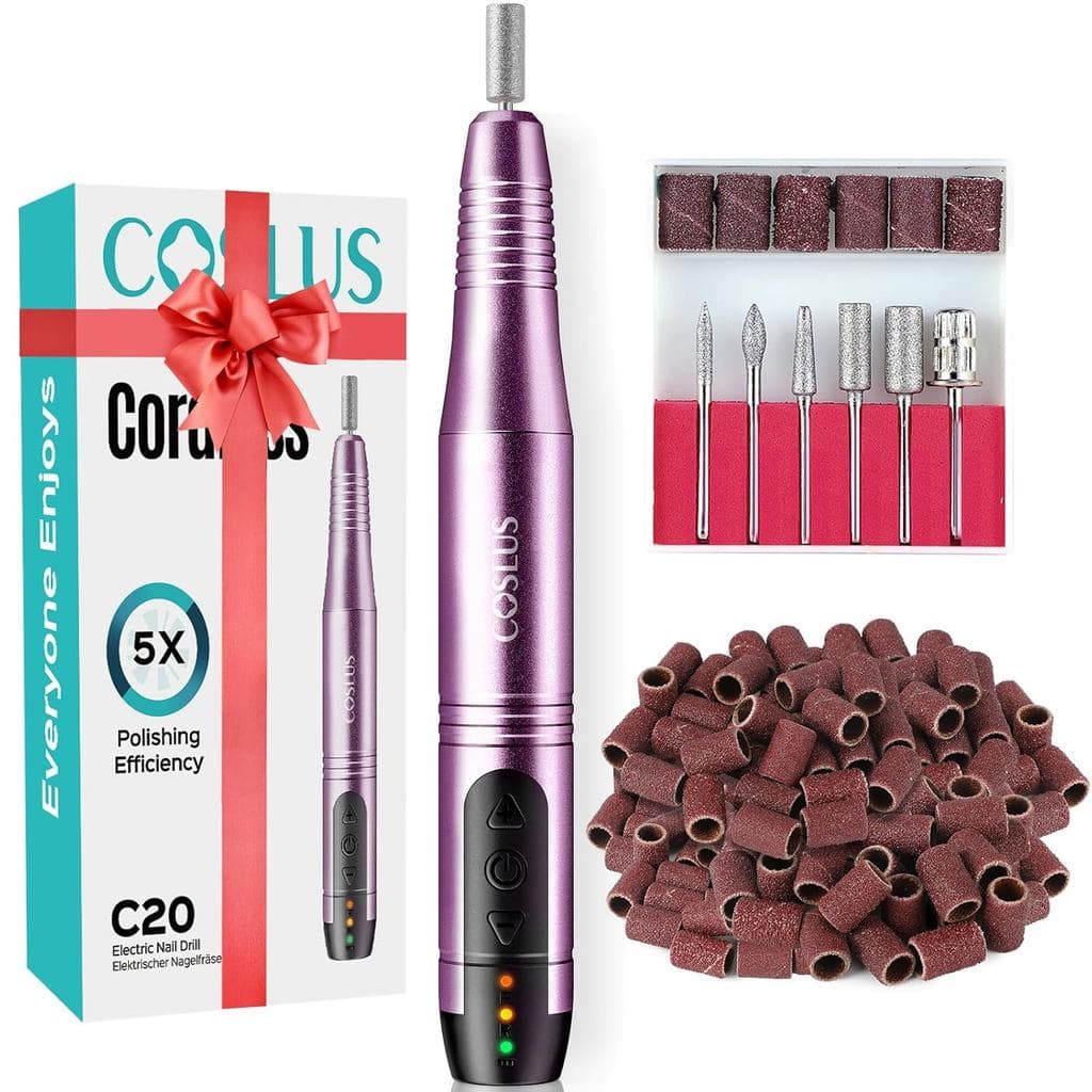 COSLUS C20 Lixadeira de Unhas Sem Fio Elétrica: Profissional para Unhas de Acrílico, Gel e Pó, Kit Portátil de Lixadeira