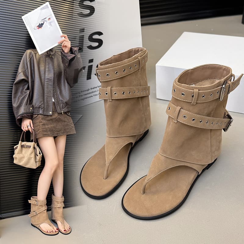 Retro feminino Flip-Flops aumento interno mais magro olhar sandálias romanas sandálias estilo ocidental sapatos verão ex