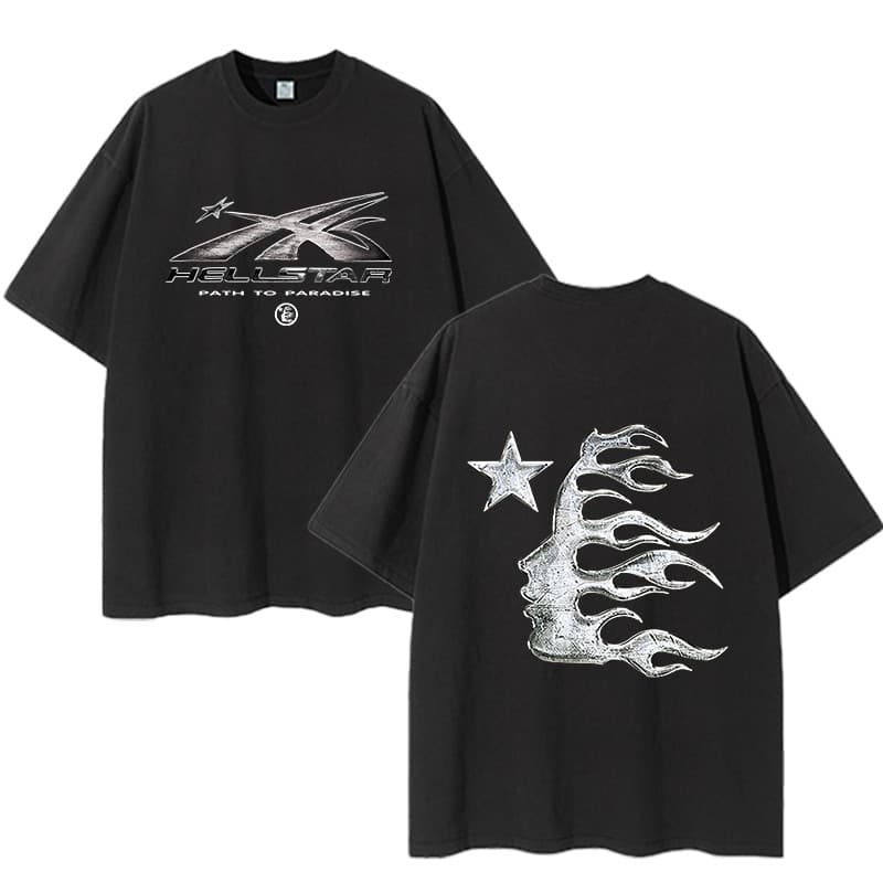 2025 High Street Hellstar New Vintage Print Hip Hop Casual Camiseta Manga Curta Gola Redonda Casal