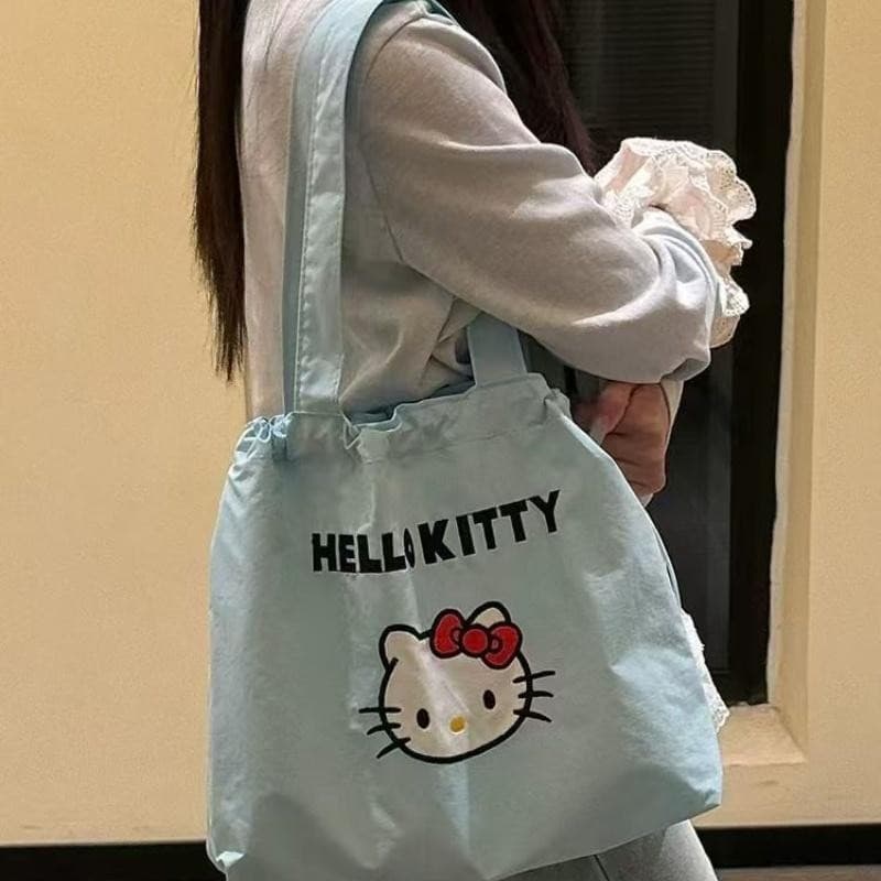 Decorador Moda Simples Hello Kitty Cordão Bolsa De Lona Para Mulheres Meninas Dos Desenhos Animados Ombro Grande Capacid