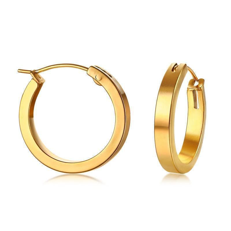 Brincos circulares de aço inoxidável banhados a ouro 18K femininos 20/35/50mm vários tamanhos hipoalergênicos à prova d'