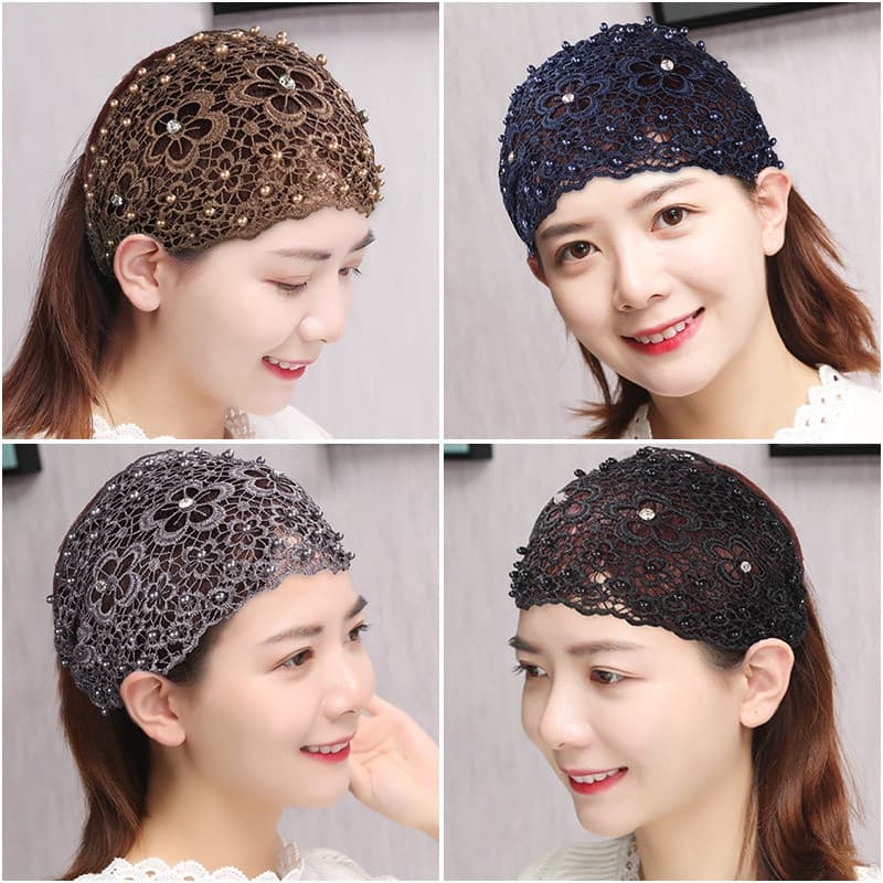 Renda Pérola Bordada Moda Faixa De Cabelo Larga Cobertura Cinza Acessórios Lavagem De Rosto Feminino Tiara Casual Fechad