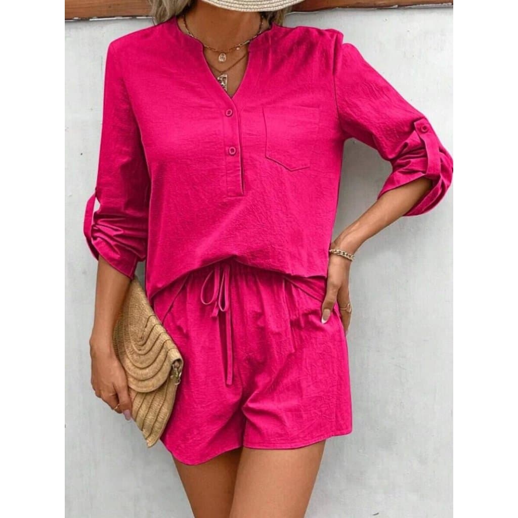 Conjunto De Blusa + Calça Solta De Algodão E Linho Feminino Solto