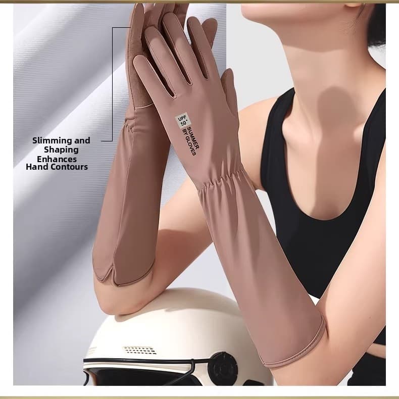 UPF50 + Luvas de proteção solar de seda gelada femininas verão longo braço inteiro anti-ultravioleta condução ciclismo m