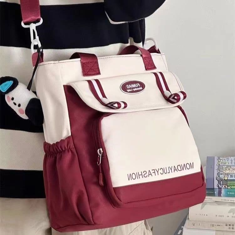 Bolsa para Mulheres, Estilo Universitário, Bloco de Cores, Grande Capacidade, Bolsa de Ombro, Bolsa de Estudante, Bolsa