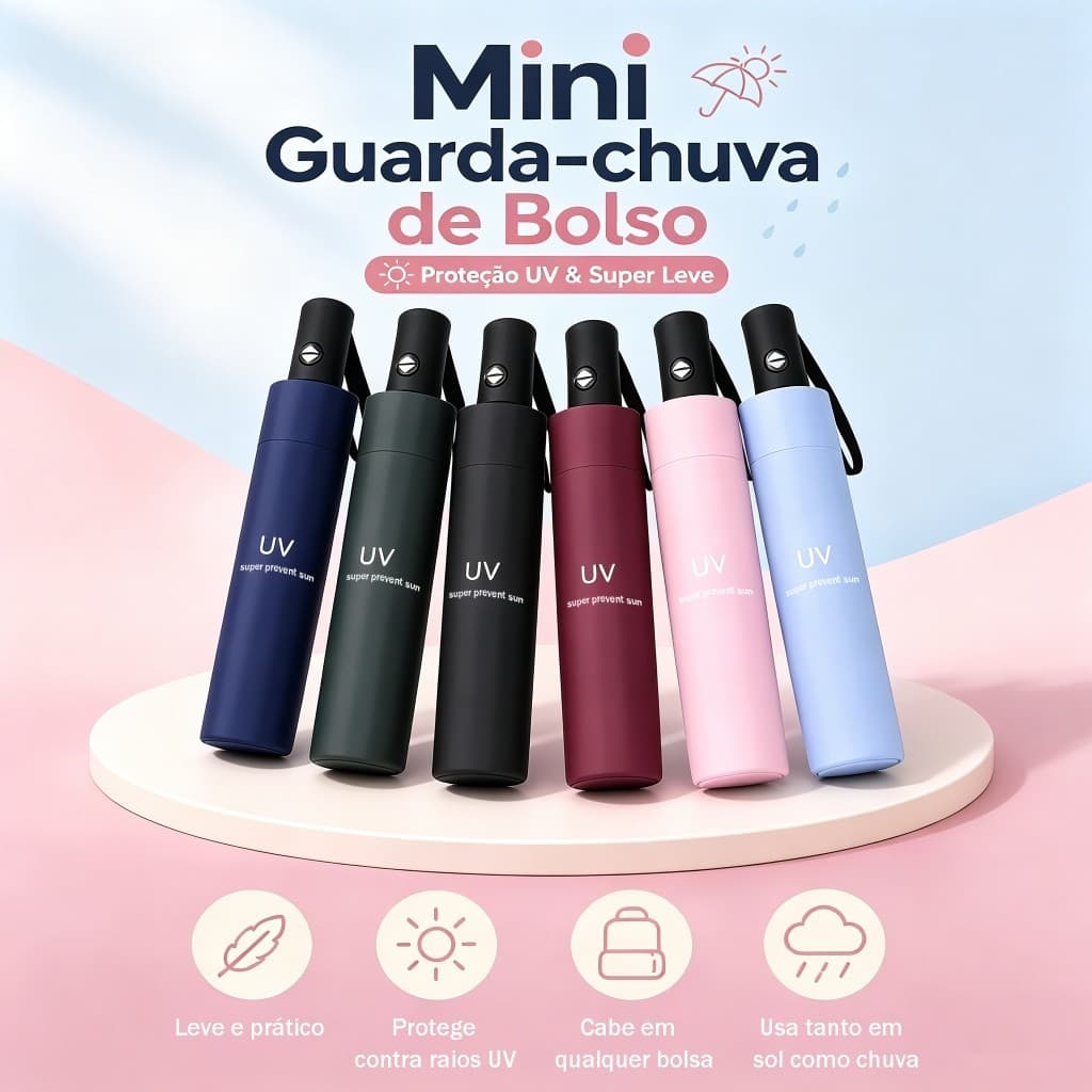 Guarda Chuva Liso Grande Reforçado Cabo Cromado Automático Contra Vento Com Proteção Solar Hastes Duplas Unissex