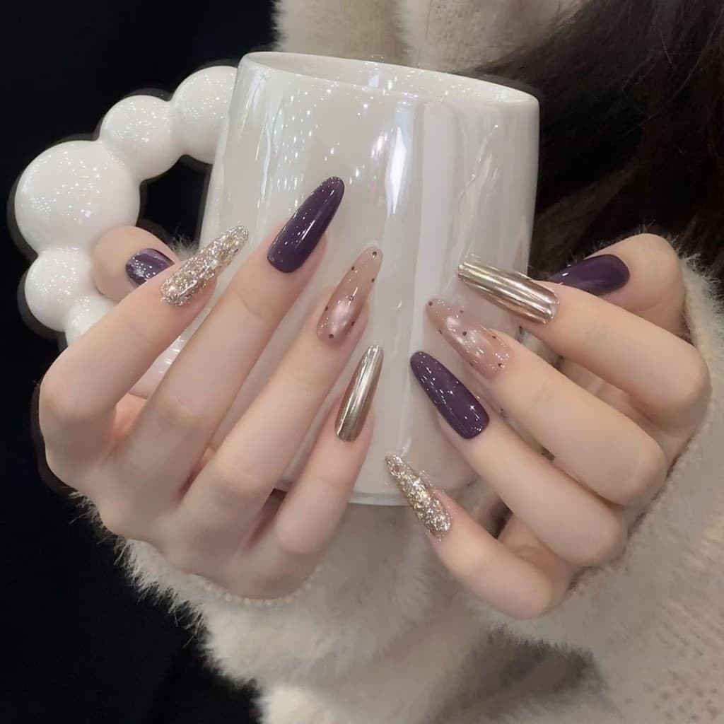 Olho de gato usar puro artesanal roxo ouro High-End lantejoulas Manicure clareamento temperamento curto remendo bolinhas