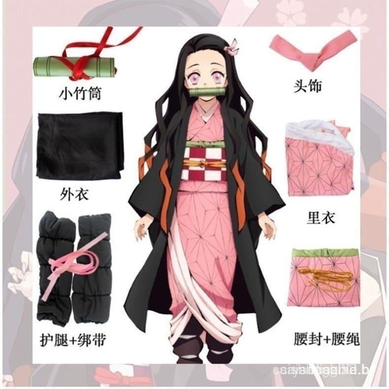 Fantasia de Cosplay de Demon Slayer Kamado Nezuko para Adultos e Crianças, Kimono Japonês para Meninas, Uniforme de Hall