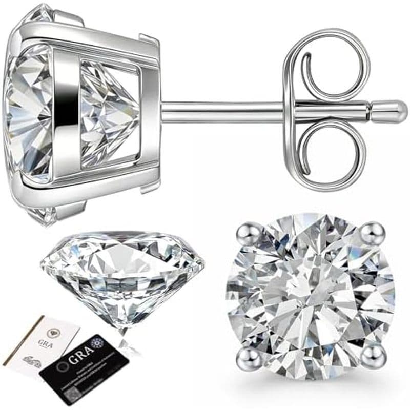 Brincos De Moissanite , 0.5CT-2CT 18K Banhado A Ouro Branco Hipoalergênicos Para Mulheres E Homens , Redondos Criados Em