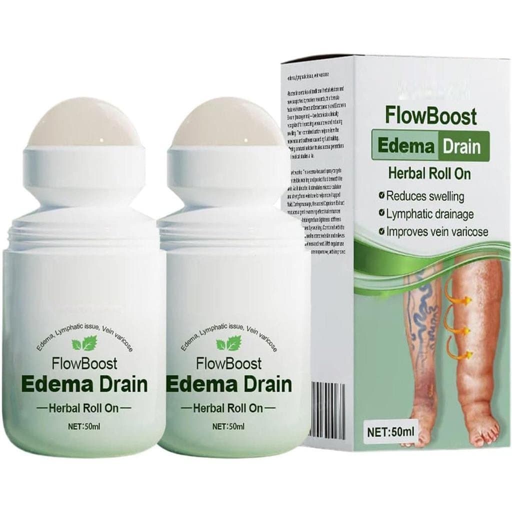 O líquido de massagem em roll-on à base de ervas FlowBoost é utilizado para drenagem de edemas, tratamento de pernas e a