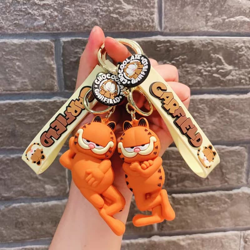 Chaveiros de casal de gatos Garfield em estilo cartoon, brinquedos requintados adequados para mochilas e carros, são pre
