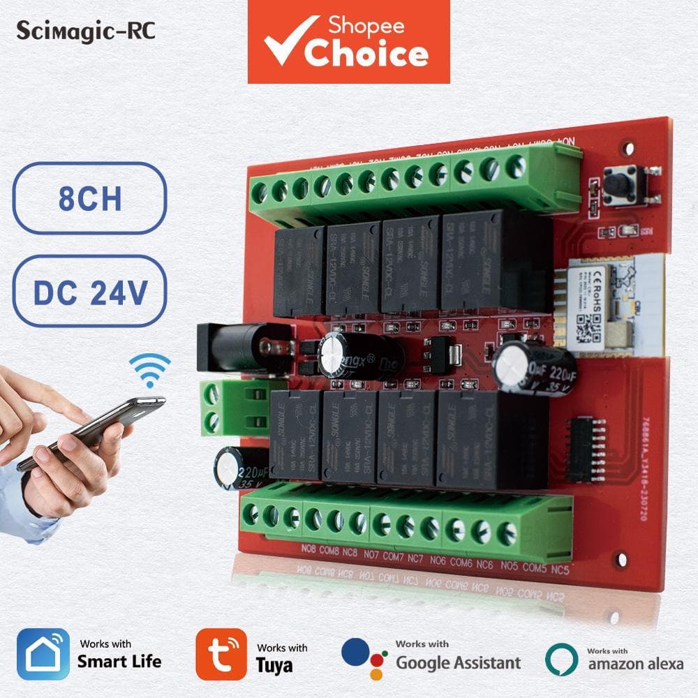 Módulo De Interruptor Wi-Fi Inteligente Tuya , 8CH , DC 12V , 24V , APP , Controle Remoto , 8 Canais , Relé De Travament