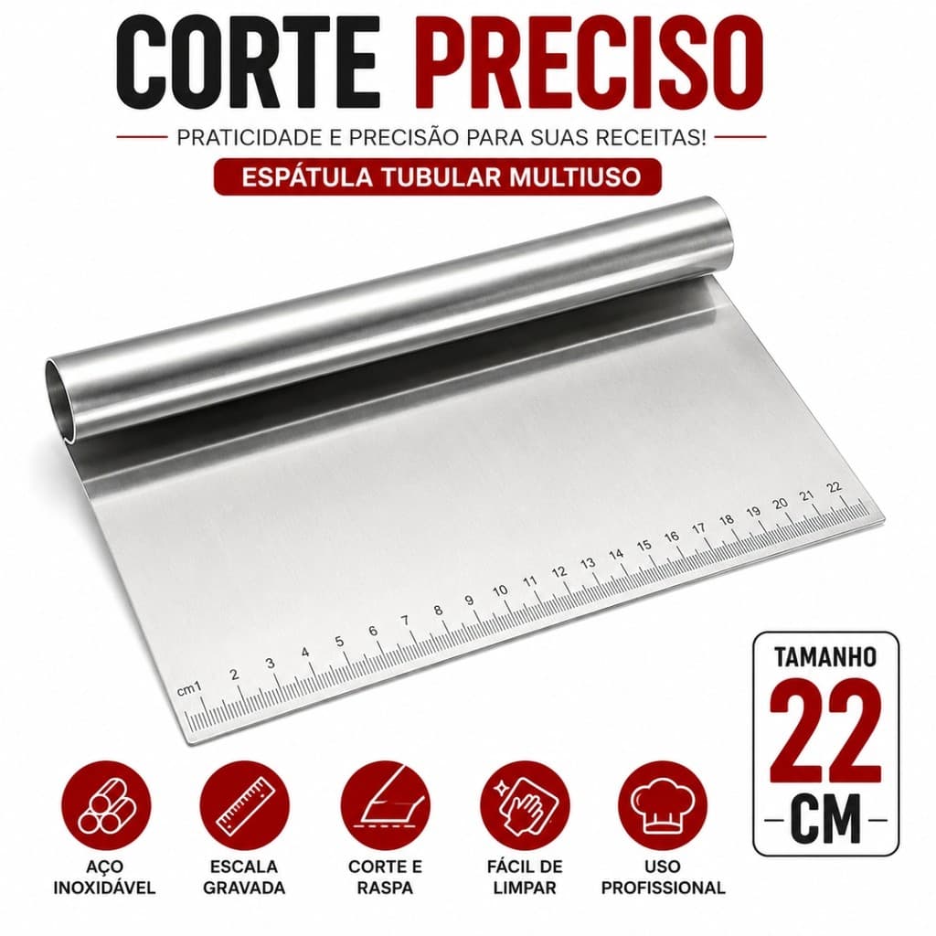 Espátula Cortador de Massa Inox 22cm Raspador Profissional Multiuso para Pão Pizza Bolo Confeitaria Cozinha