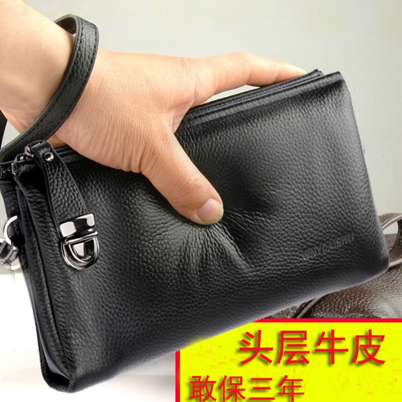 Bolsa masculina de couro genuíno de grande capacidade, bolsa de mão Casual de negócios, bolsa de mão de primeira camada
