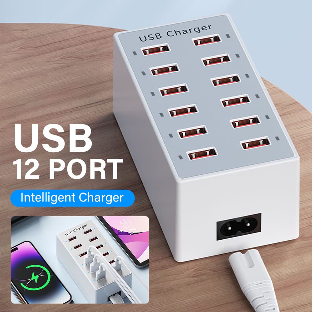 Estação De Carregamento USB Com 12 Portas Capaz De Carregar Vários Dispositivos , Como Telefones Celulares , tablets E l