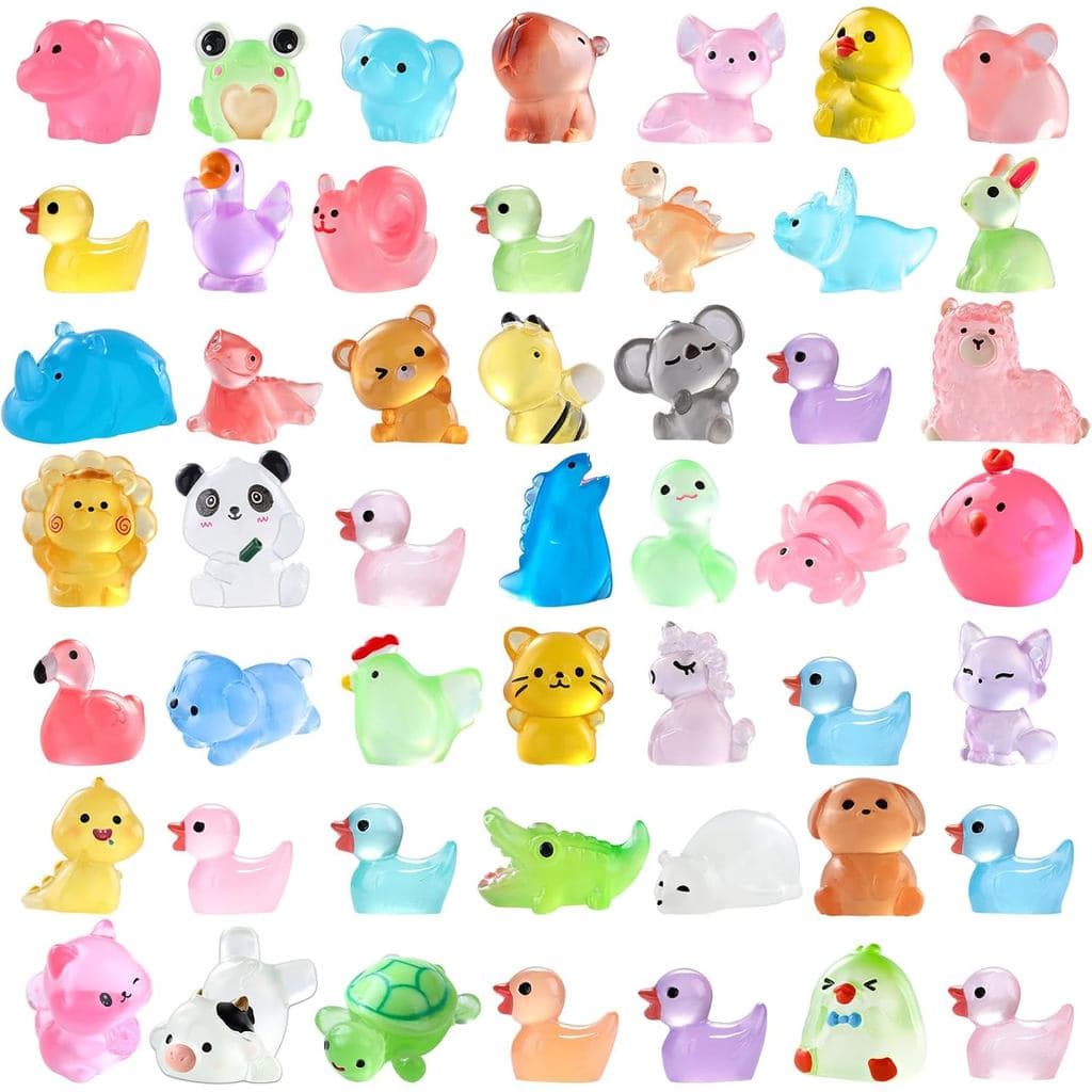DIYDEC 60 Peças de Mini Animais de Resina Luminosos, 60 Estilos de Miniaturas que Brilham no Escuro, Pequenas Figuras pa
