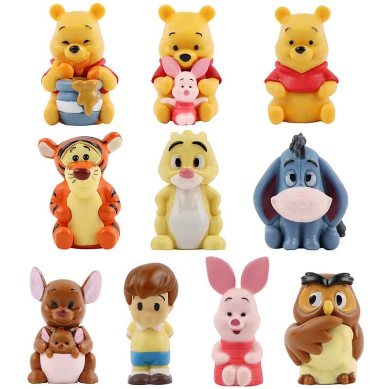 10pcs/conjunto Figuras de Ação Anime Winnie the Pooh 5cm Conjunto de Bonecos de Urso Tigre Eeyore Piglet Decoração