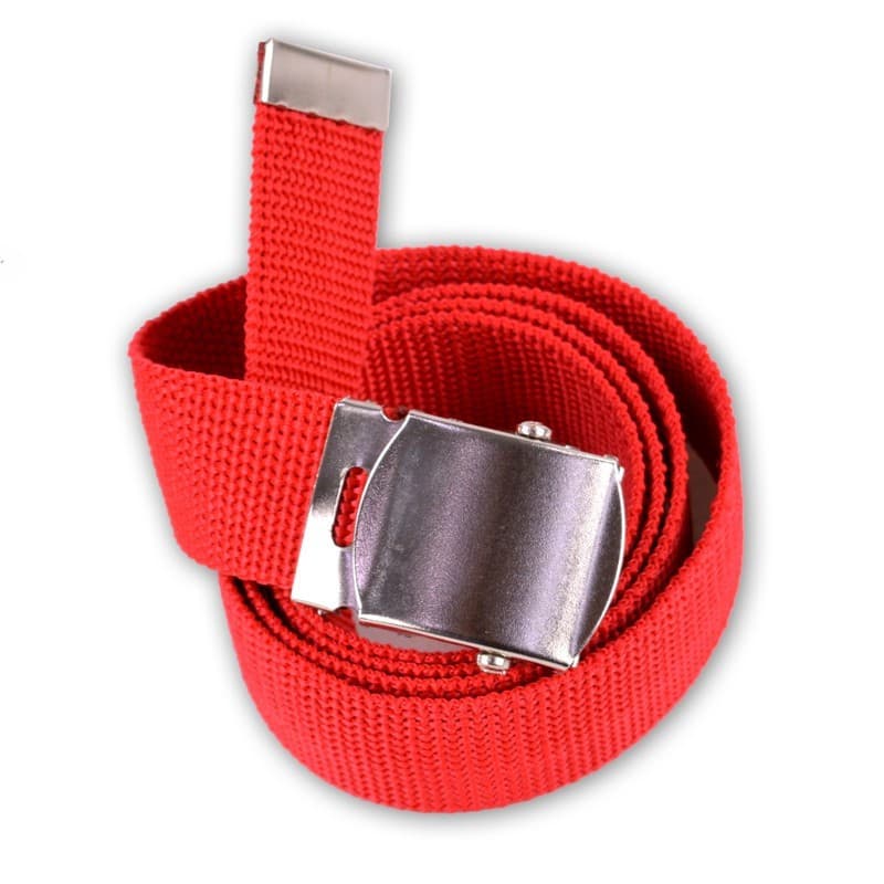 CINTO VERMELHO COM FIVELA ROLETE PRATA LISA