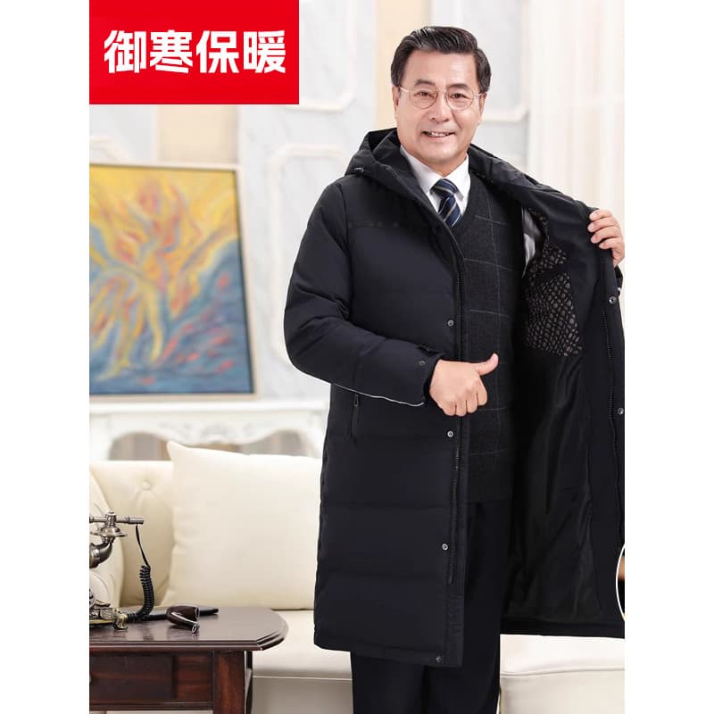 Jaqueta masculina pai inverno para baixo jaqueta masculina de comprimento médio com capuz inverno engrossado quente vovô