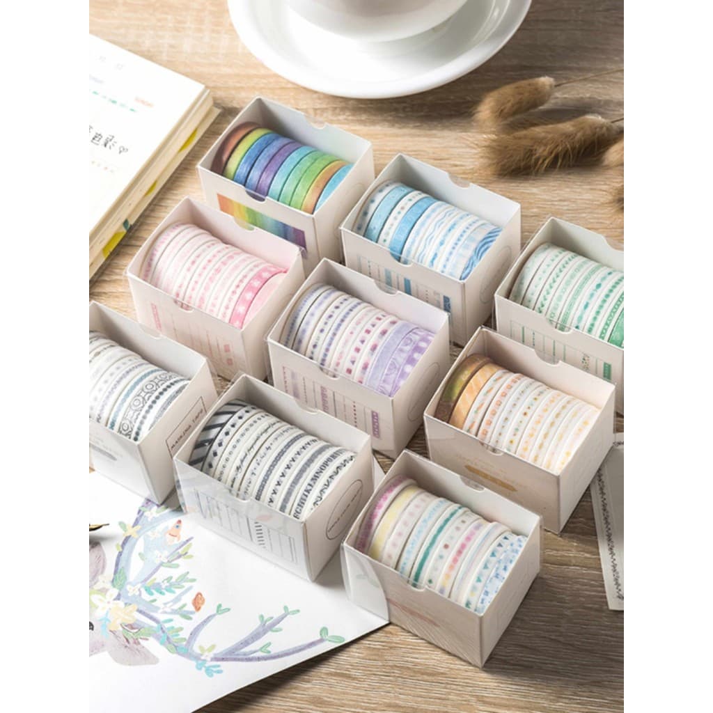 10 rolos de cores ultrafinas conjunto de fita Washi cor manual básico Material borda corte decoração manual adesivos