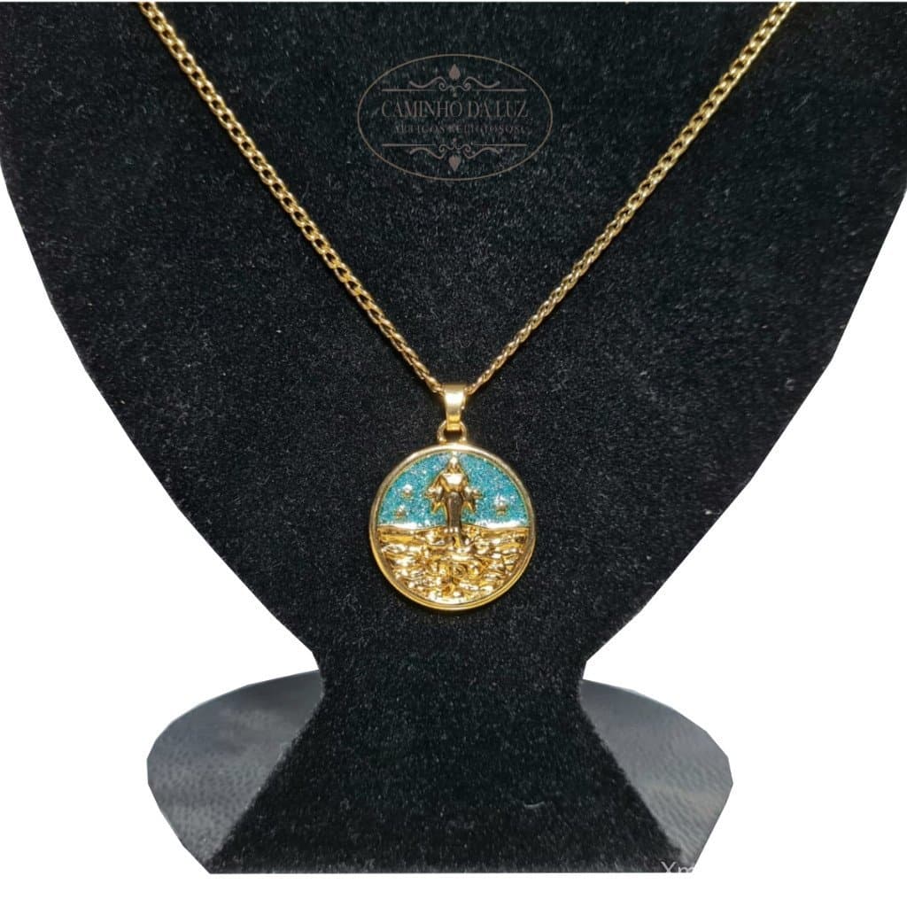 Kit Pingente Iemanjá Banhado a Ouro 18k Umbanda Candomblé + Corrente 60cm