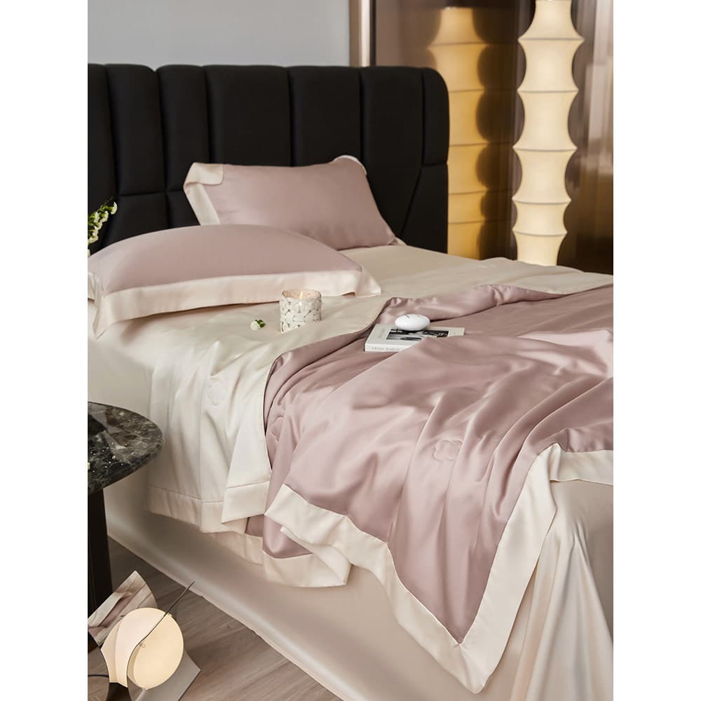Lindo Leite Suave Damasco Rosa Tencel?Colcha de verão luz luxo simples verão fresco colcha cor sólida ar condicionado co