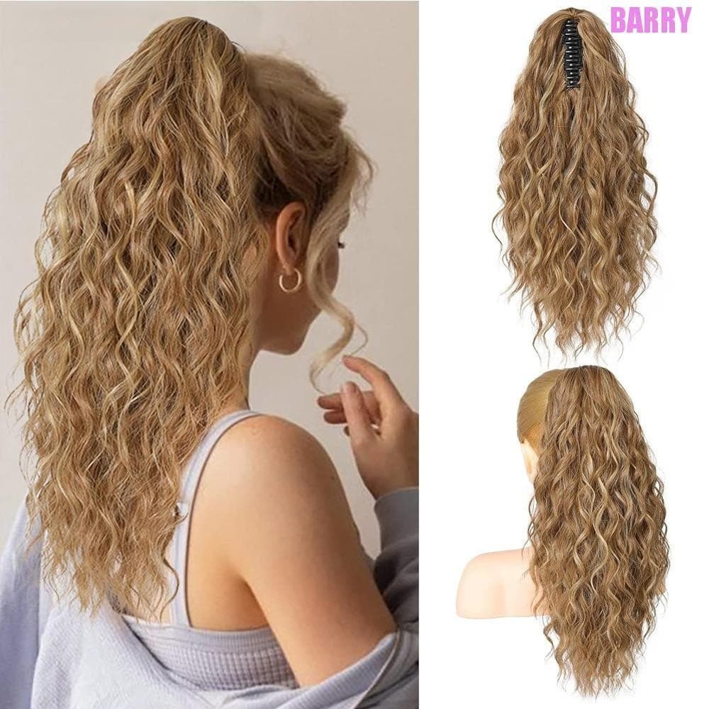 Peruca de rabo de cavalo com presilha, cabelo longo e cacheado em degradê, peruca volumosa.