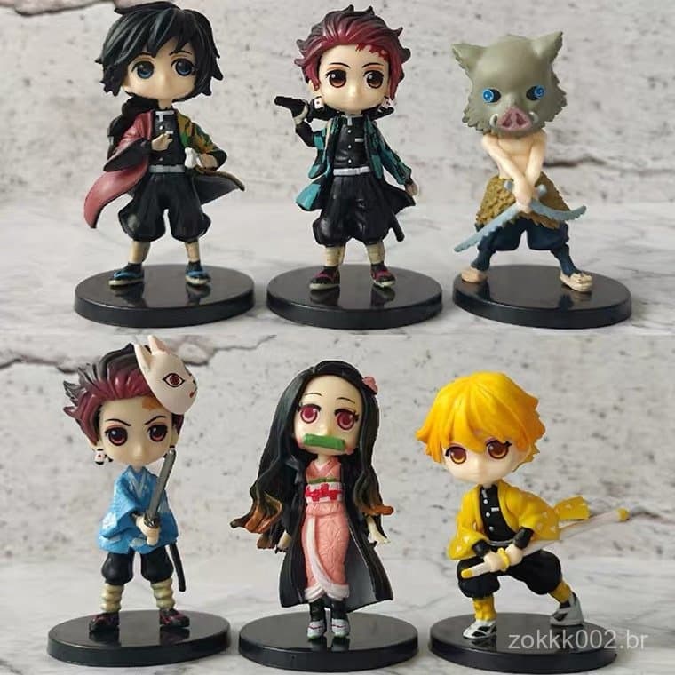6Pcs/kit Demon Slayer Bonecos Brinquedos Infantil Anime boneco Kimetsu no Yaiba Demon Slayer Bonecas Adequado Para Dar d