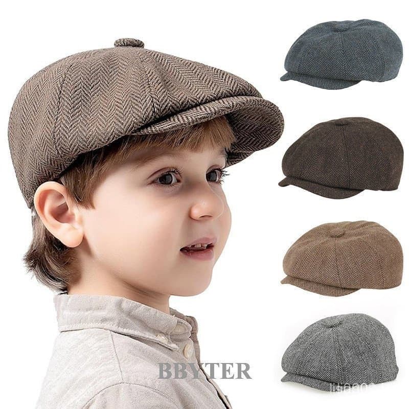 Chapéu Infantil Espinha De Peixe Jornaleiro Moda Clássica Boina Primavera Outono Viagem Ao Ar Livre Para Meninos