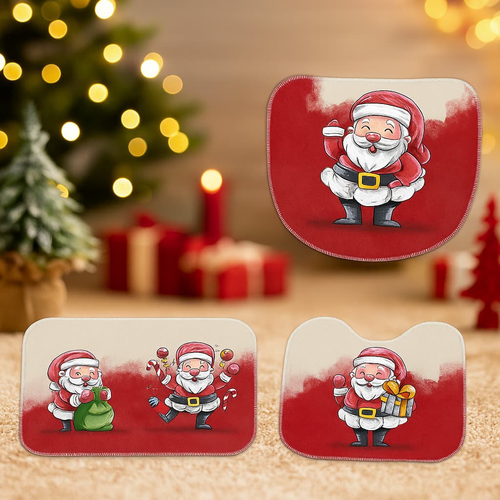 🎅 Jogo Tapetes Natalinos 3 Peças – Decoração de Natal Direto da Fábrica