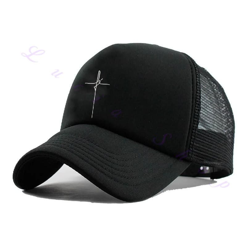 Boné Aba Curva Fé Trucker Snapback Fita Ajustável Unissex Preto Masculino Feminino