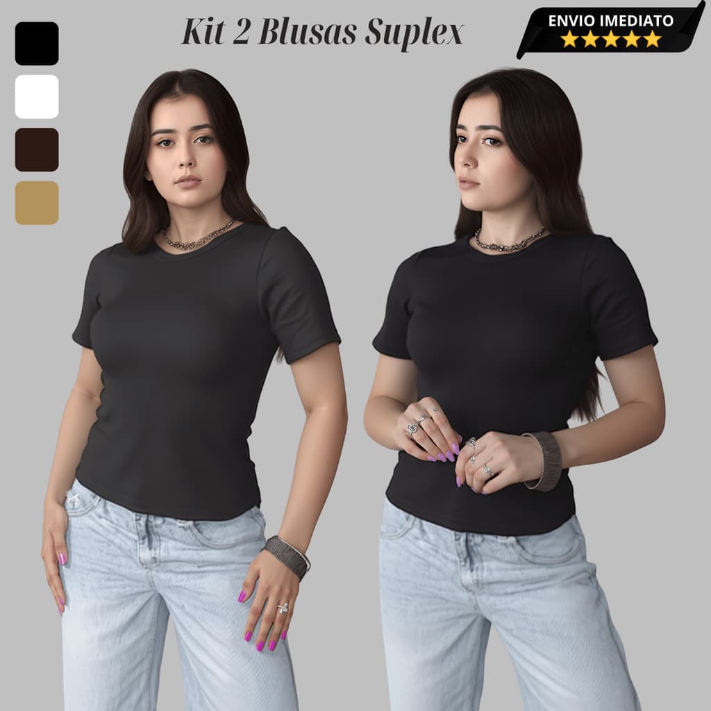kit 2 Blusa Manga Curta Suplex Básica Feminina Verão Premium Elegante Básica Camiseta