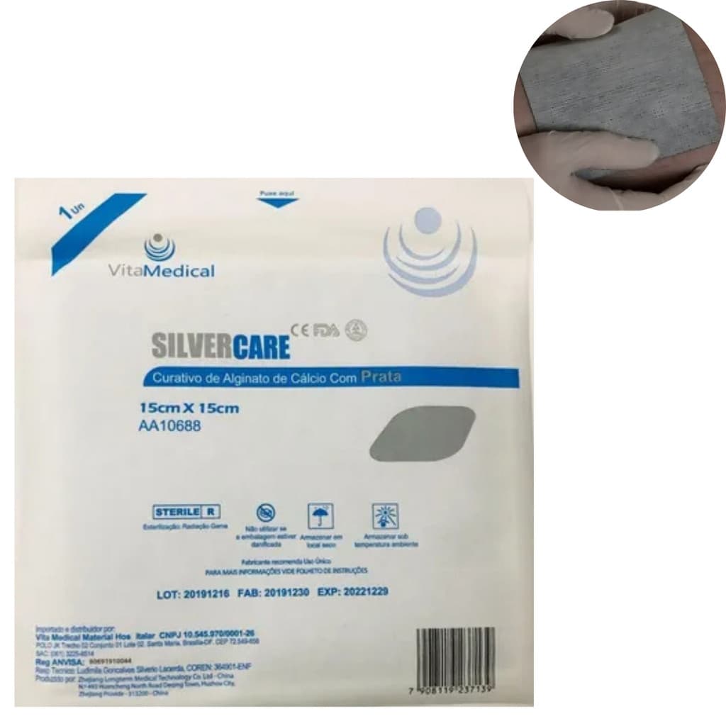 Alginato De Calcio E Prata 15x15cm Silvercare Feridas 1 Unidade