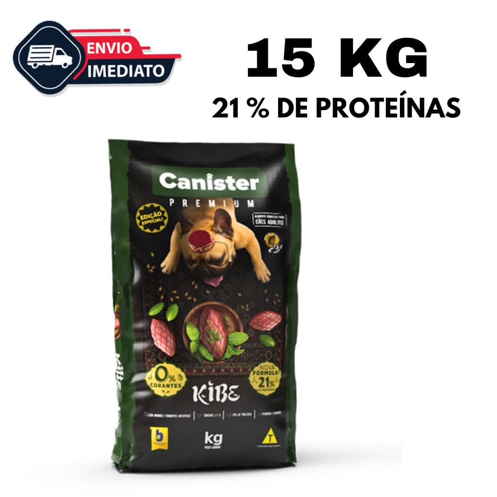 Ração Canister Premium Kibe para Cães Adultos 15 kg
