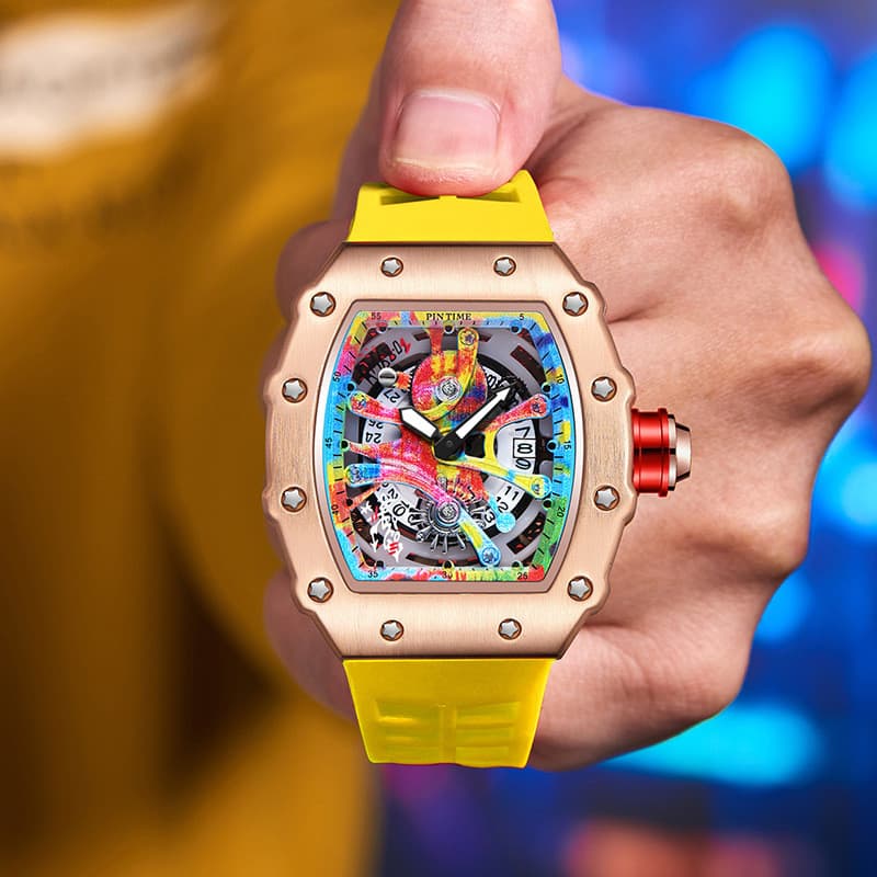 Relógio masculino estilo mecânico barril Dial nicho relógio masculino fita de Silicone esportes relógio masculino à prov