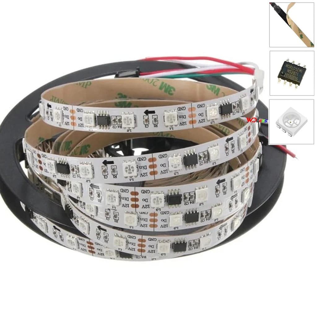 Fita Led Ws2811 Endereçável 5m 300 Leds 12 Volts Ip30 Branca