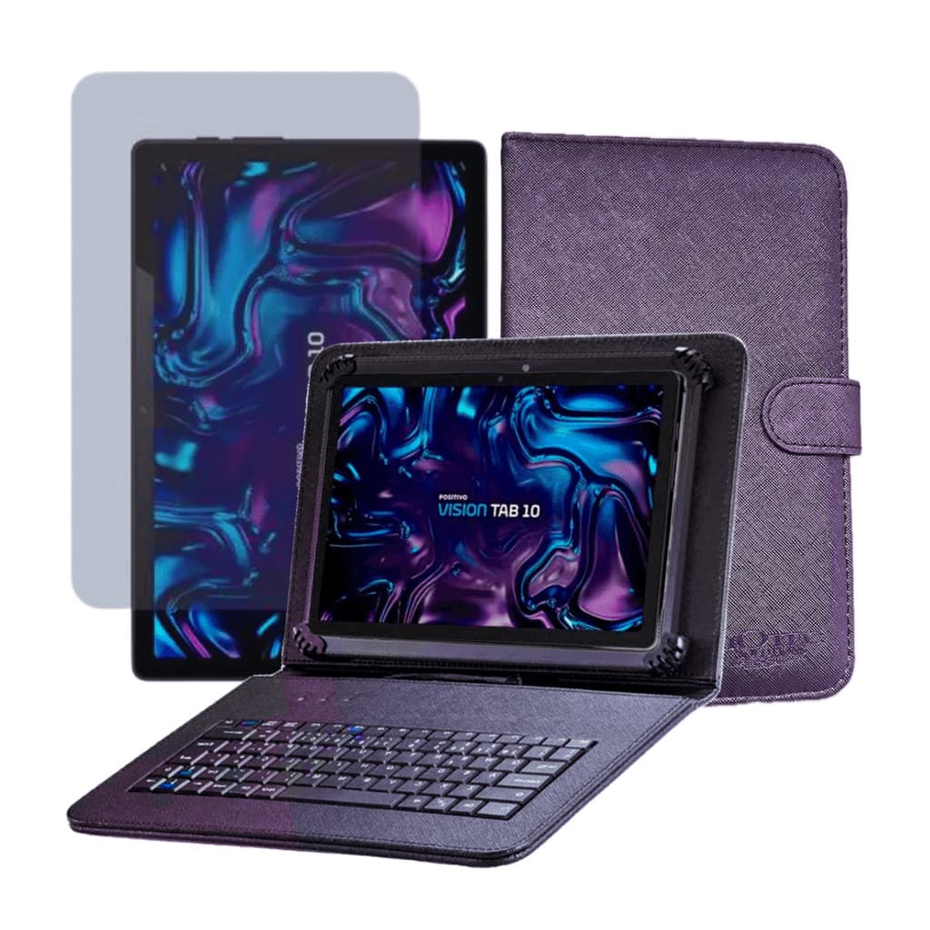 Capa Case c/ Teclado + Película HD p/ Vision Tab 10 Polegadas