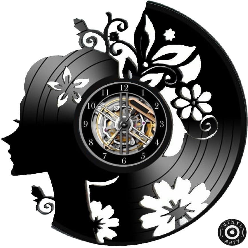 Relógio de Parede Relógio de parede Mulher com Flores - Relógio De Relógios de parede 30cm Disco de