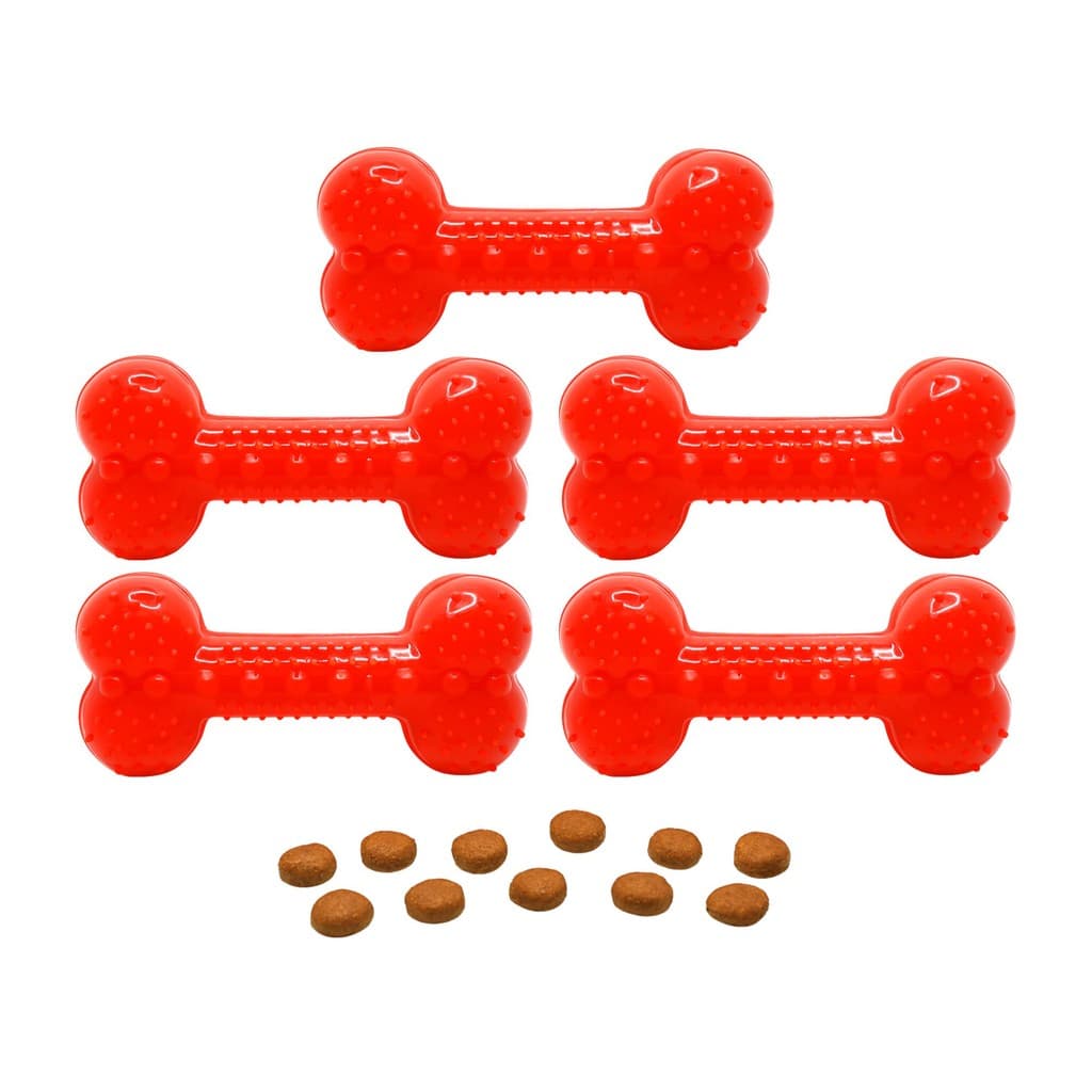 Kit 5 Osso Petisco Interativo Vermelho Neon Borracha Livre de BPA 13cm