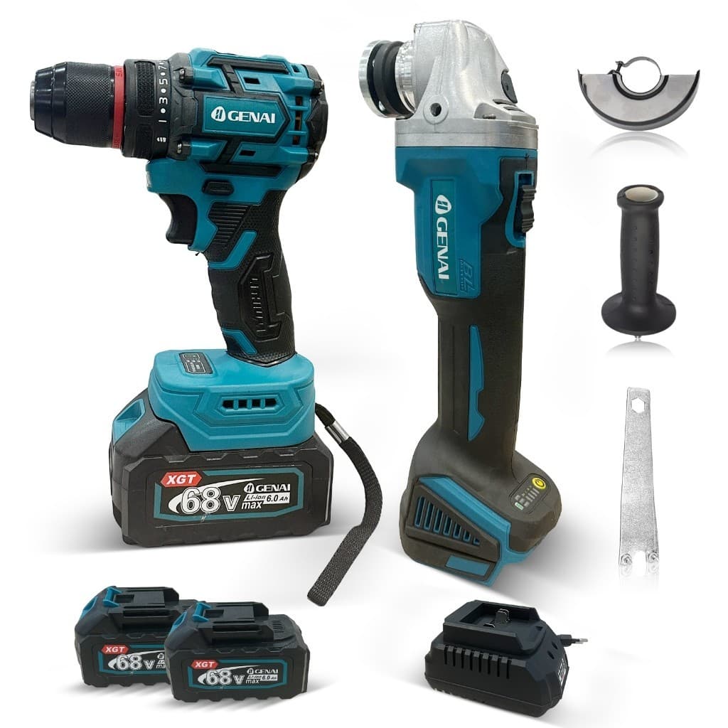 Kit 2 em1 Esmerilhadeira Sem Escovas Furadeira Elétrica 68V Com 2 Baterias