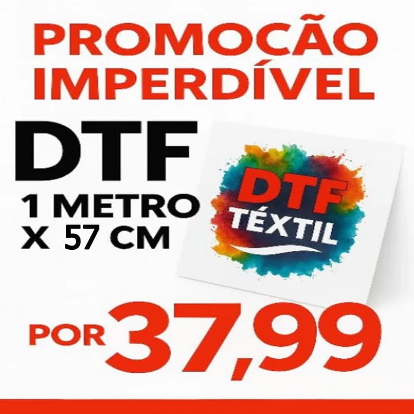 DTF Têxtil 1metro x 57cm – Alta Qualidade – Pronto para Aplicação em suas camisetas ou moletons