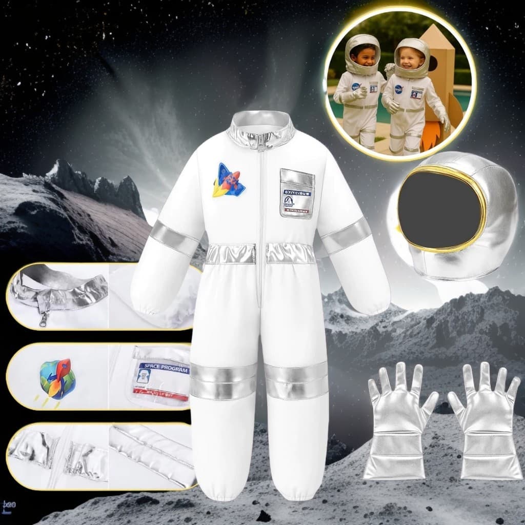 Fantasia de COSPLAY Astronauta Luxo Infantil Completa Festa Com Capacete