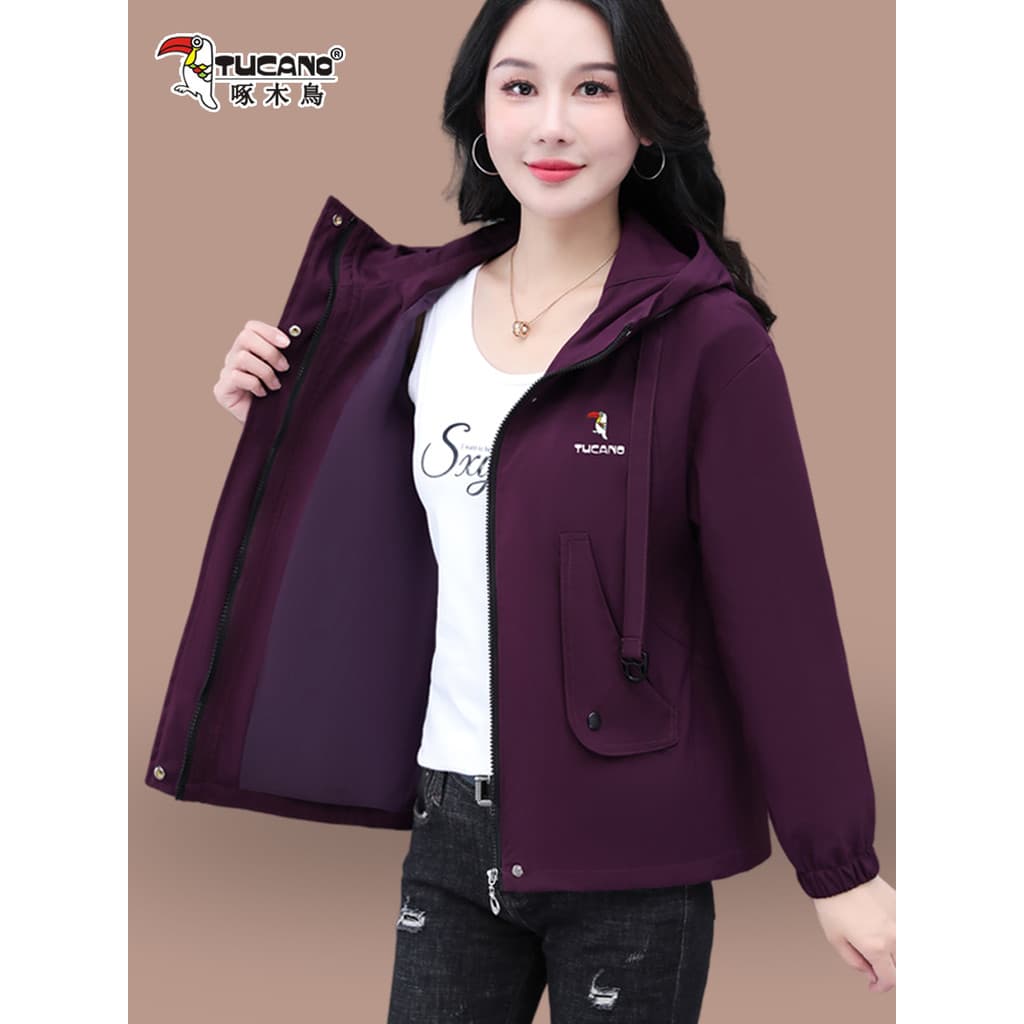 Woodpecker primavera jaqueta Casual feminina 2026 novo estilo mãe de meia-idade primavera jaqueta com capuz feminino cur
