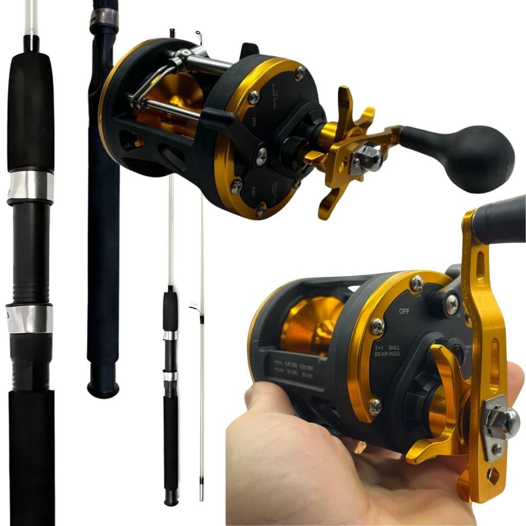 Carretilha Perfil Alto Pesca Maritima com Vara 1,80 65lbs